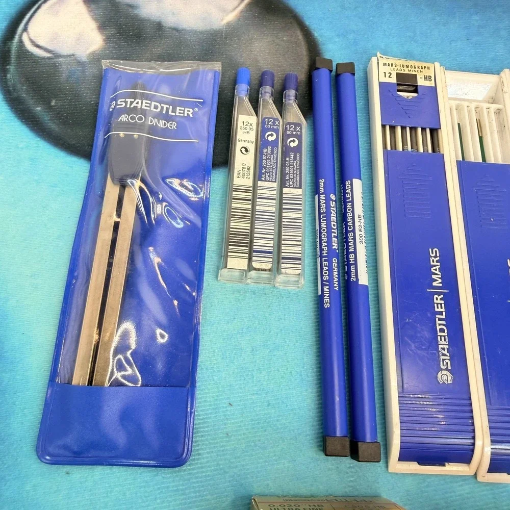 Vintage Drafting Supply Kit Staedtler Mars Lead Brush Pentel 0.5 Tape Bow Divide